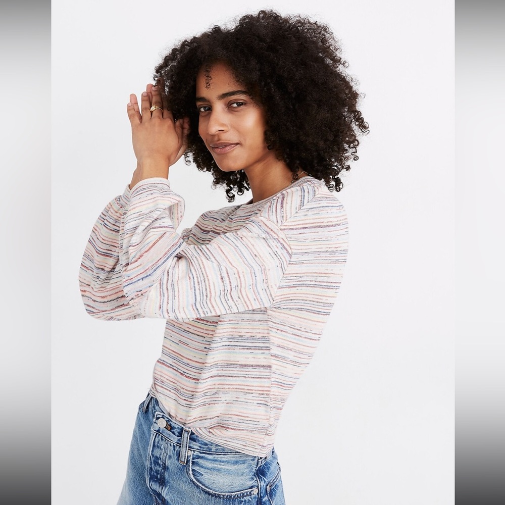 Madewell Bubble-Sleeve Crop Top in Rainbow Stripe Size Mediuim